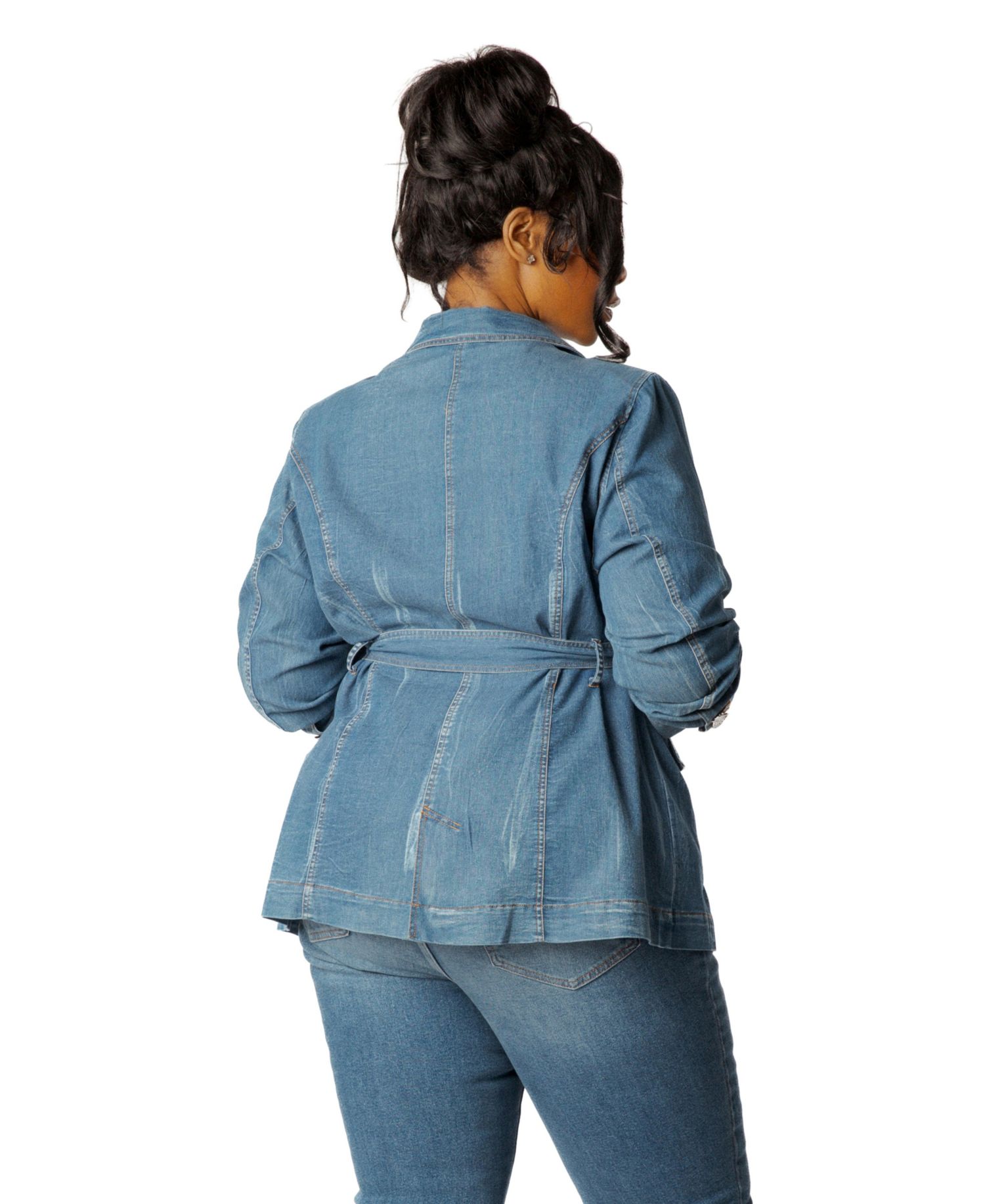 Plus Size Belted Denim Blazer