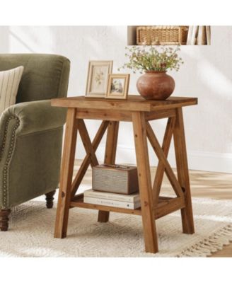 Solid Wood End Table, Square Side Table,2-Tier,Farmhouse