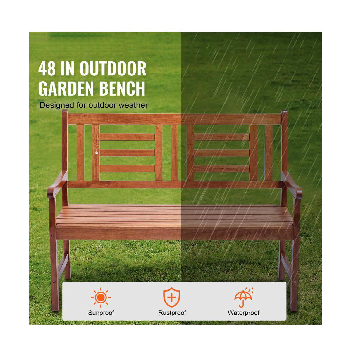Slickblue Wood Patio Bench with Backrest Outdoor Seating for Garden and Porch