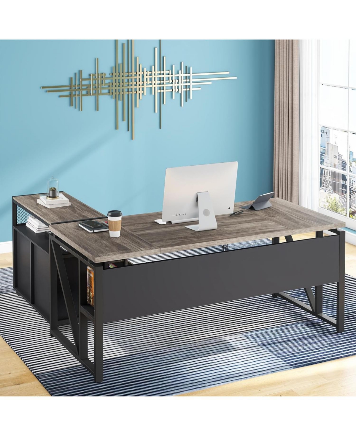 Tribesigns 55" L-Shaped Desk with Mobile File Cabinet