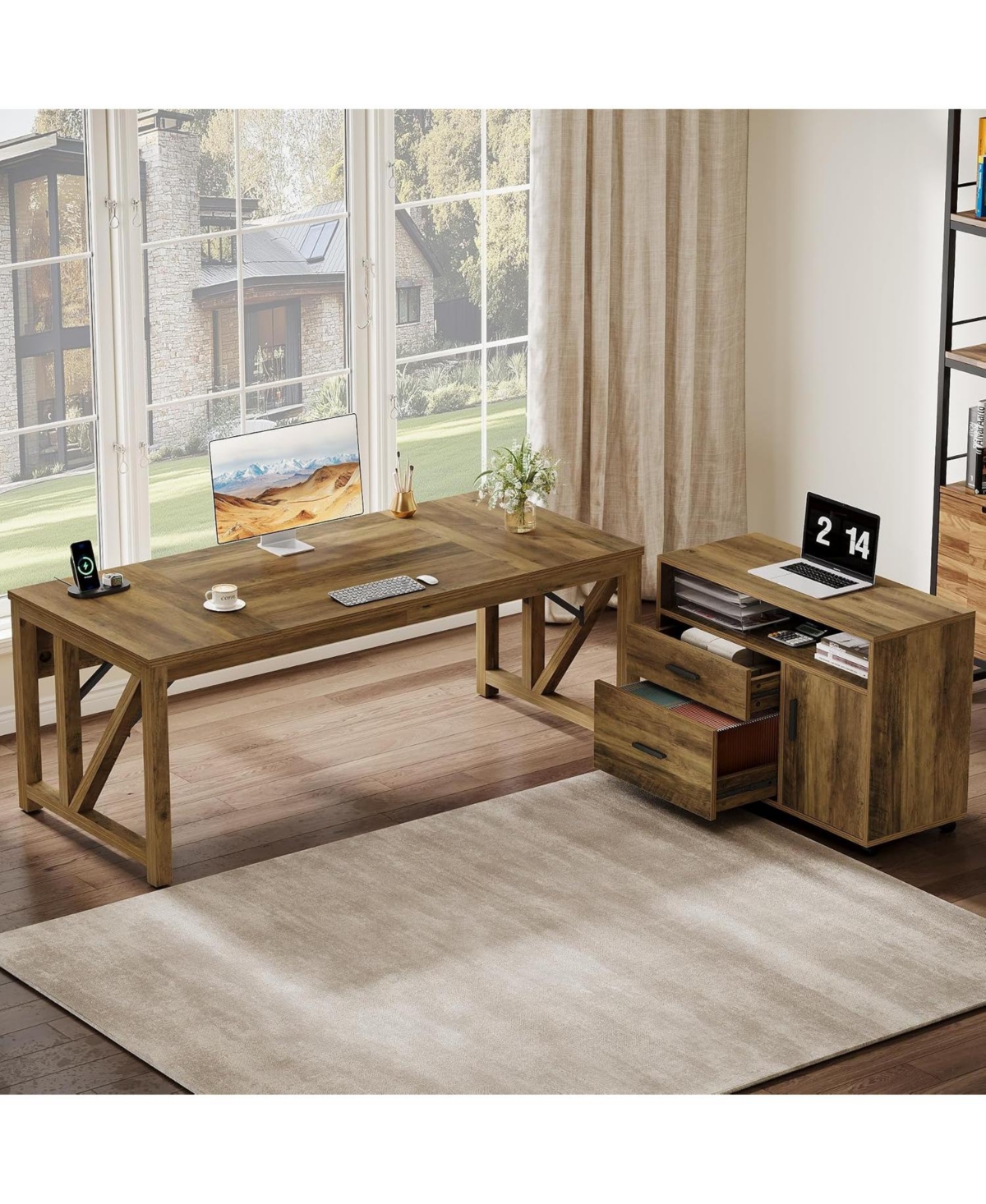 Tribesigns 63" L-Shaped Desk with File Cabinet