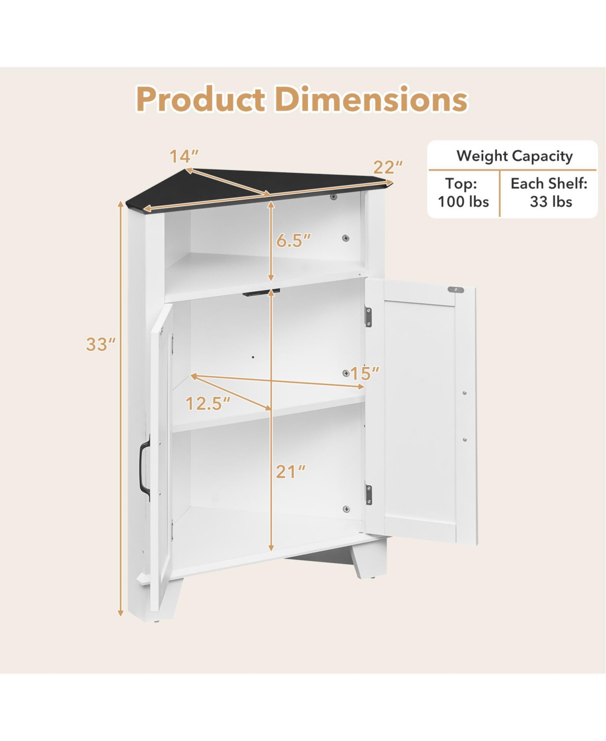 Costway 2-Door Sideboard Organizer Cabinet with Open Storage and Adjustable Shelf for Living Room