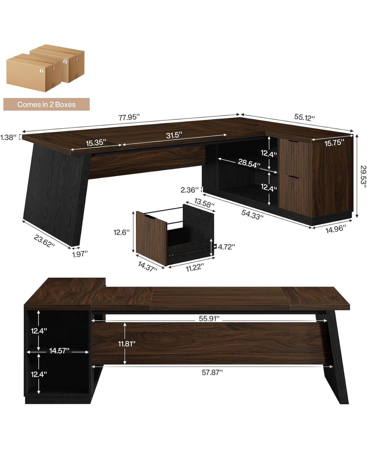 Tribesigns 78" L-Shaped Desk with 2 Drawers and Shelves