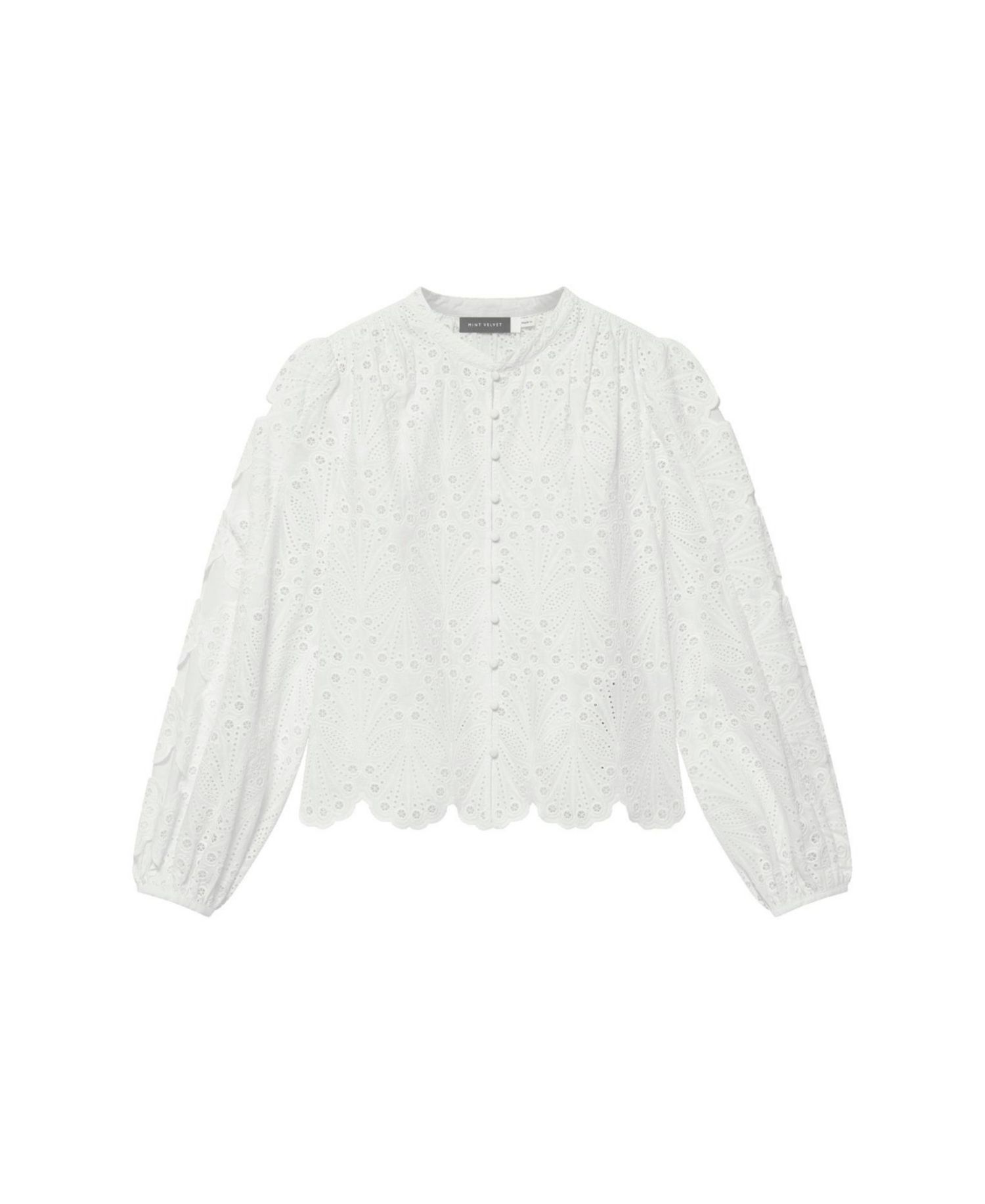 Women's Broderie Anglaise V-Neck Scalloped-Hem Blouse