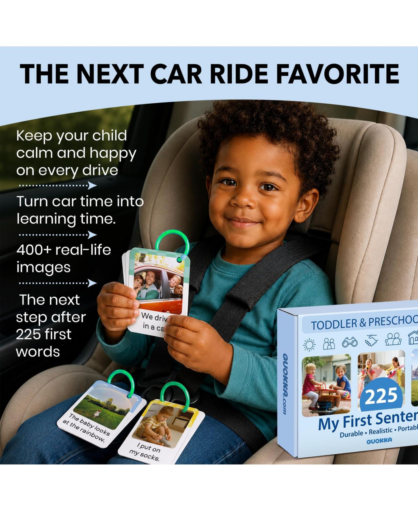 Детские игрушки Quokka 225 Toddler First Sentence Flash Cards with Rings - Realistic Learning Cards for Ages 1 - 3 - Family, Daily Routine and Everyday Phrases, цвет: Toddler Flashcards — фото 2