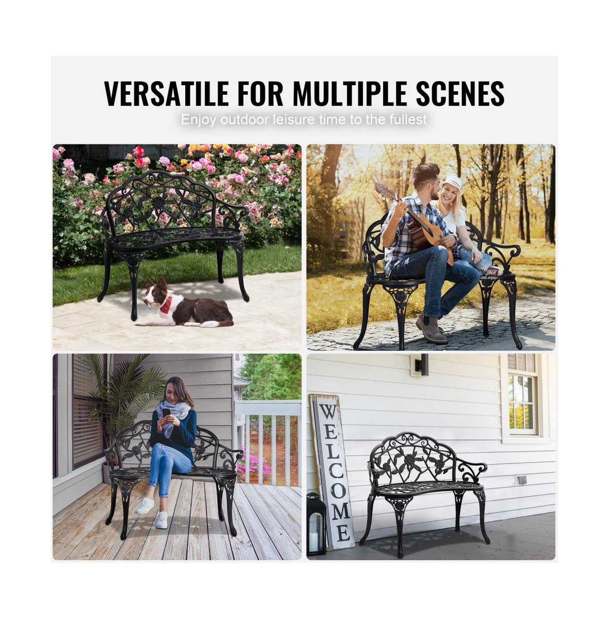 Slickblue Metal Patio Bench with Backrest Outdoor Seating for Garden and Yard