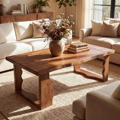 Solid Pine Coffee Table, 47 Inch Rectangular Coffee Table