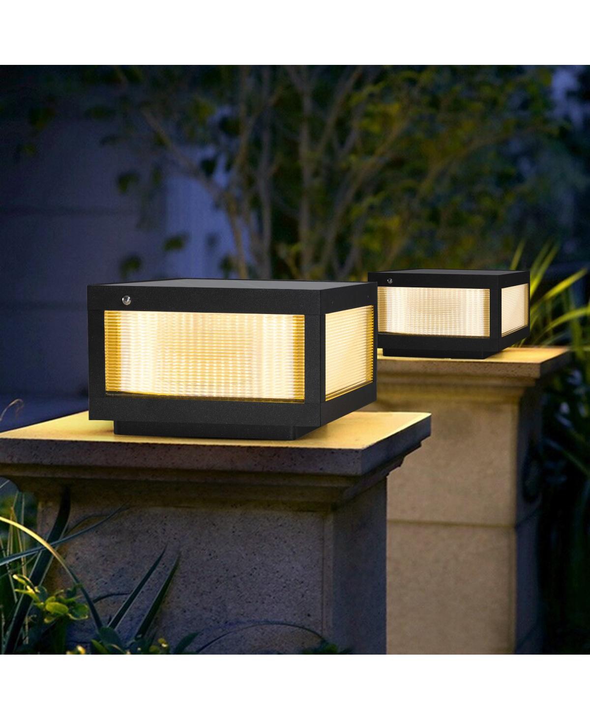 Asagikoiai 12" Square Solar Powered Outdoor Post Cap Light, Aluminum Fence Led Pier Lamp