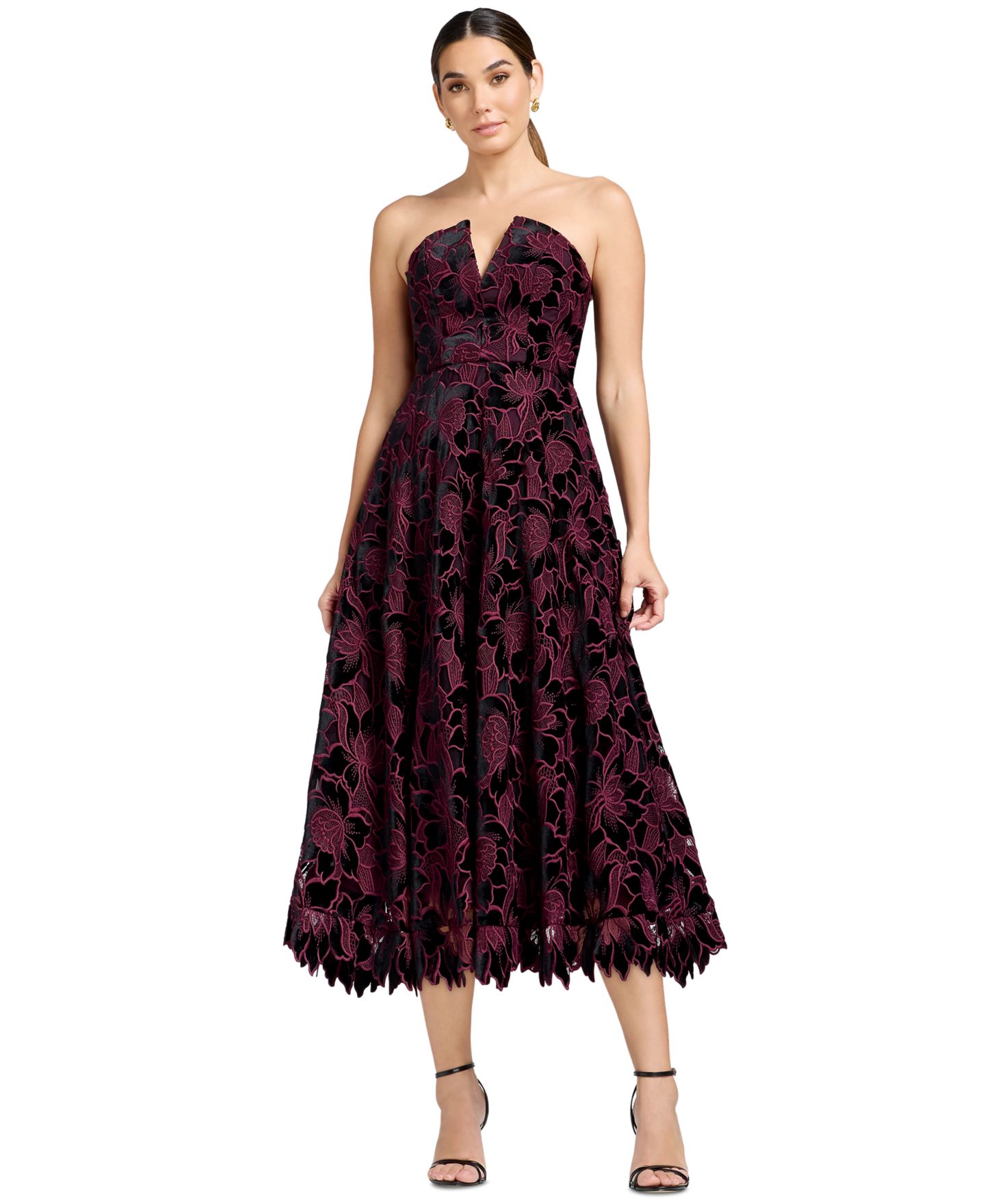 Женское платье Dress the Population Strapless Floral Fit & Flare Midi, цвет: Сливовый разноцветный — фото 2
