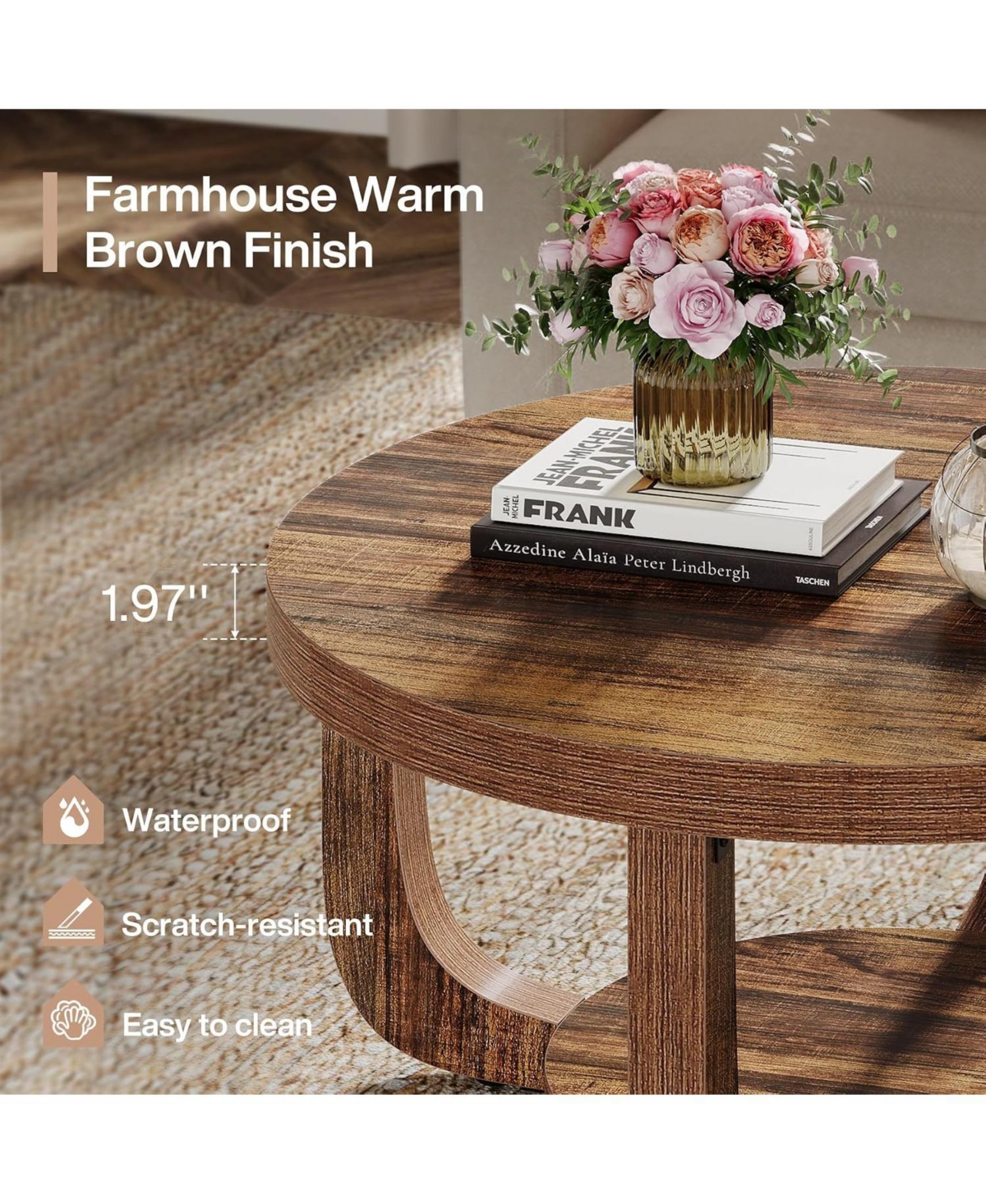 Tribesigns Round Coffee Table, 2-Tier Circle Coffee Table with Storage, Thick Tabletop and Base
