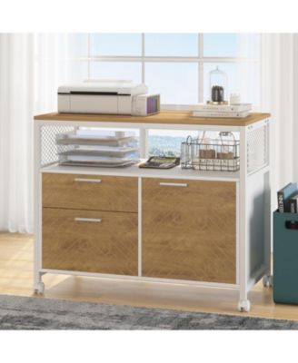 Lockable File Cabinet with Drawers and Casters, Walnut