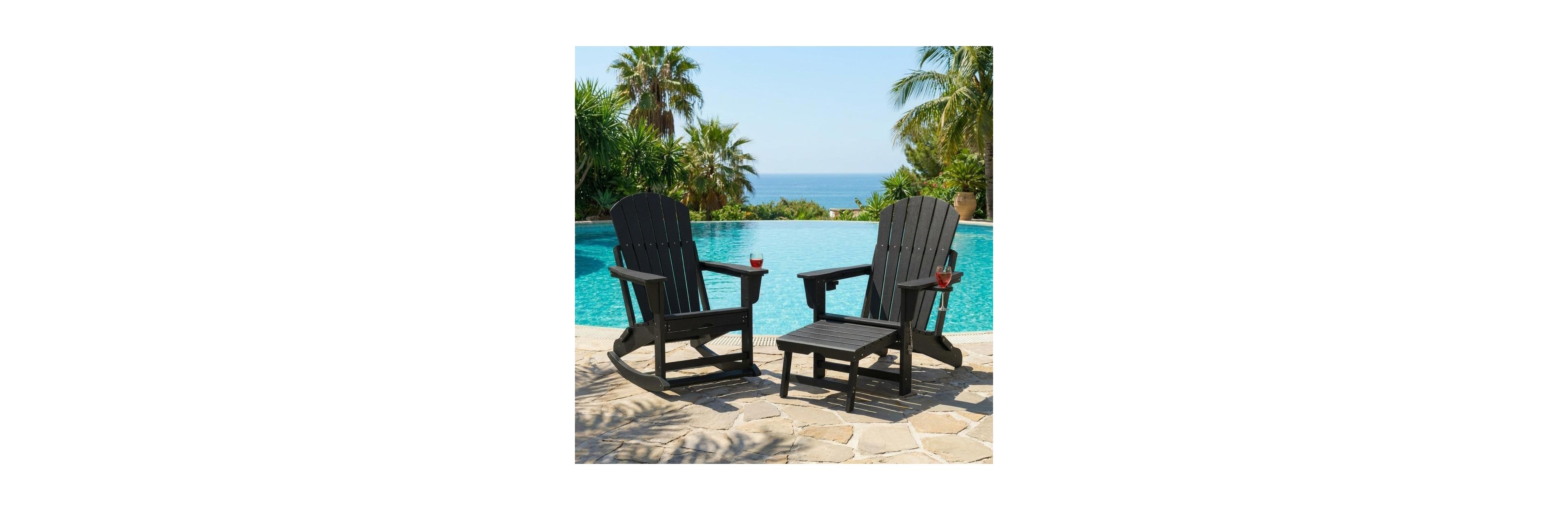 gaomon Set of 2 Hdpe Folding Adirondack Rocking Chairs with Retractable Ottoman, Cup Holders, Weather Resistant for Backyard