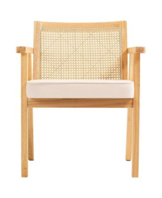 Mid Century Rattan Accent Chair with Upholstered Seat