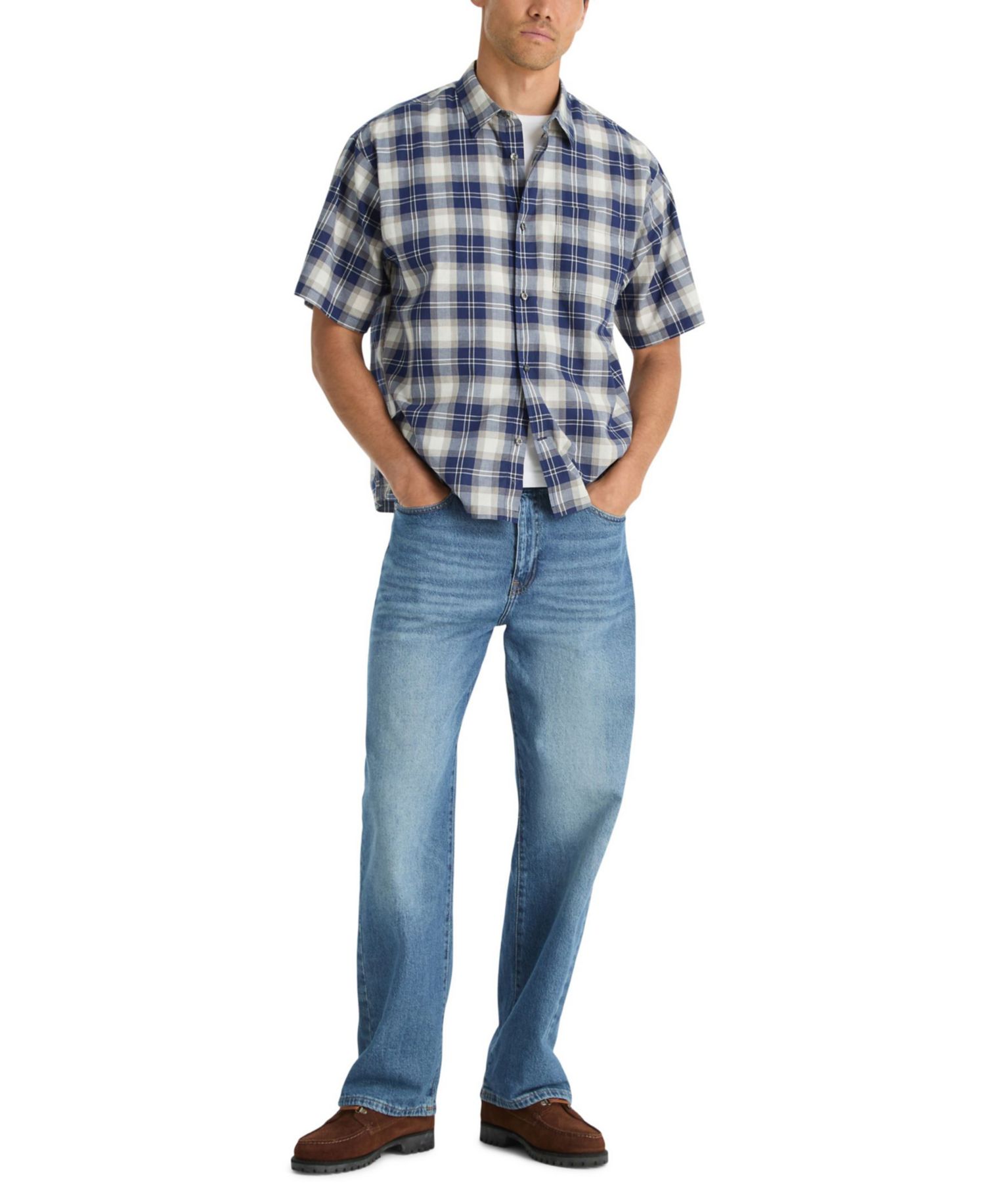 Men's Cotton Plaid Short-Sleeve Shirt