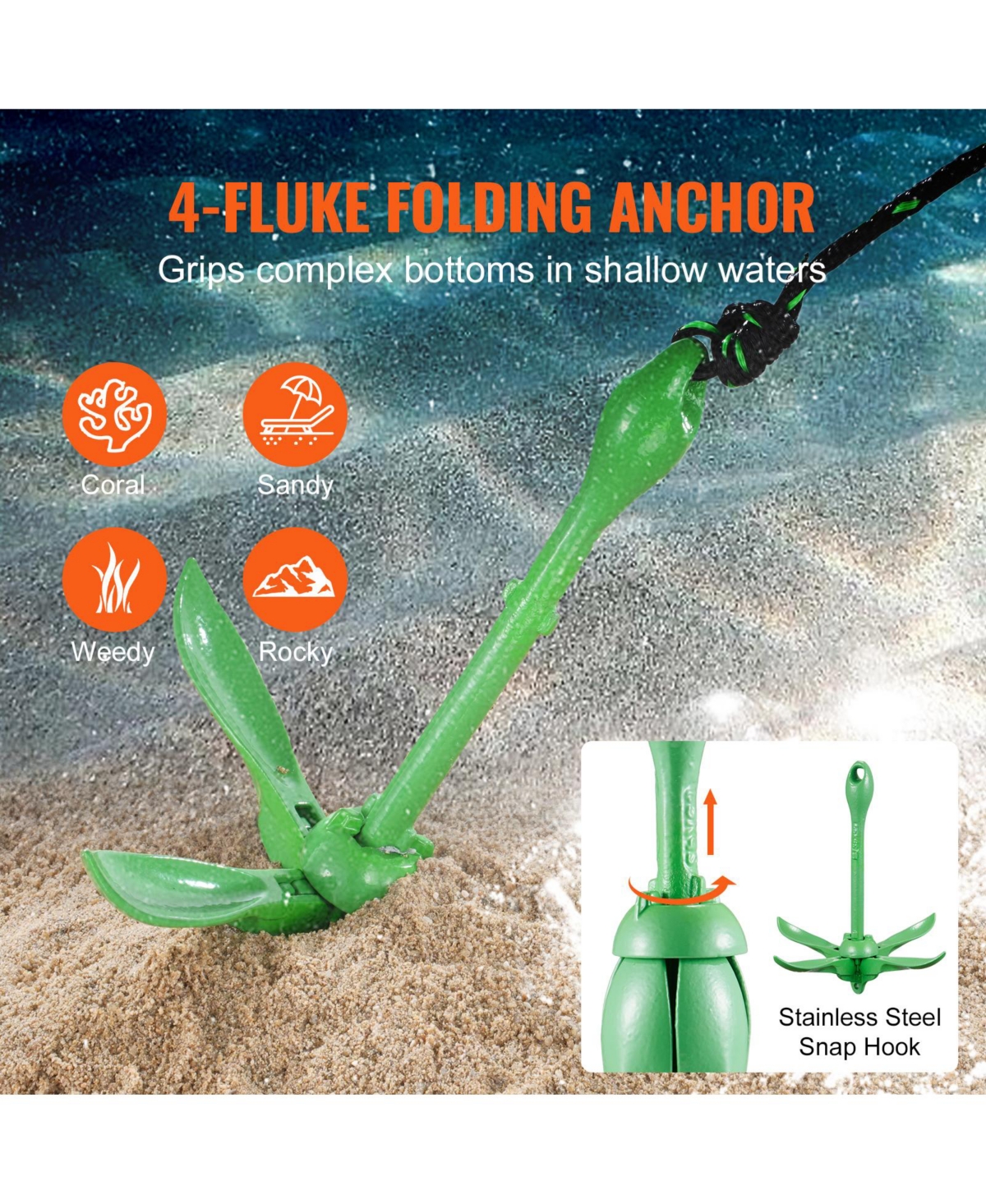 Sevorley Folding Kayak Anchor Kit, 3.5 lb Grapnel Anchor with 26 ft Rope, Buoy, Snap Hook and Storage Bag