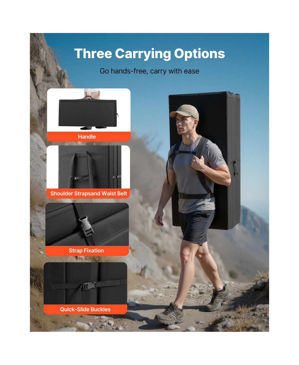 Sevorley Tri-Fold Bouldering Crash Pad with Backpack Straps, Foldable Climbing Mat