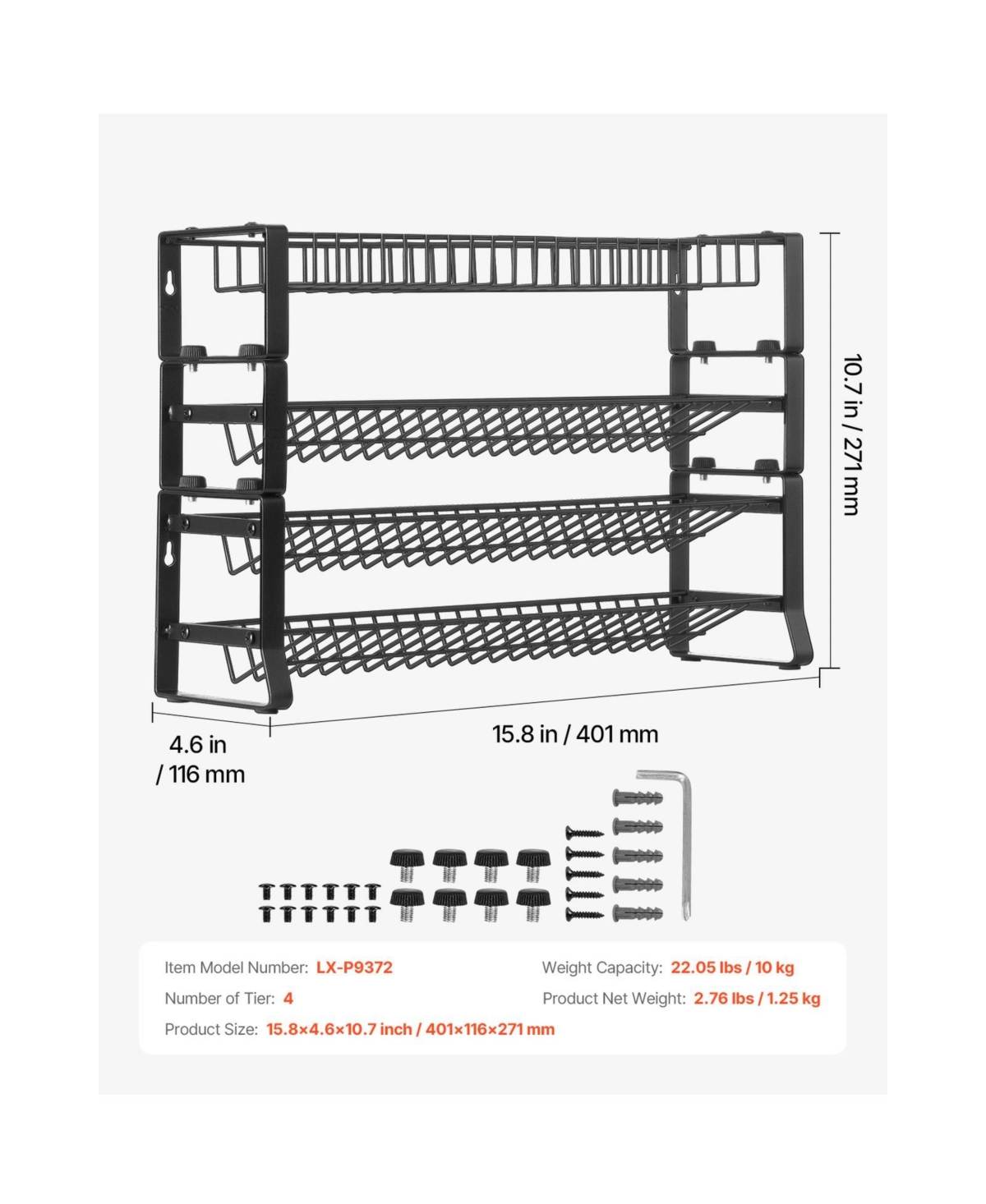 Sugift 4-Tier Stackable Detachable Spice Rack Organizer for Cabinet Countertop Pantry