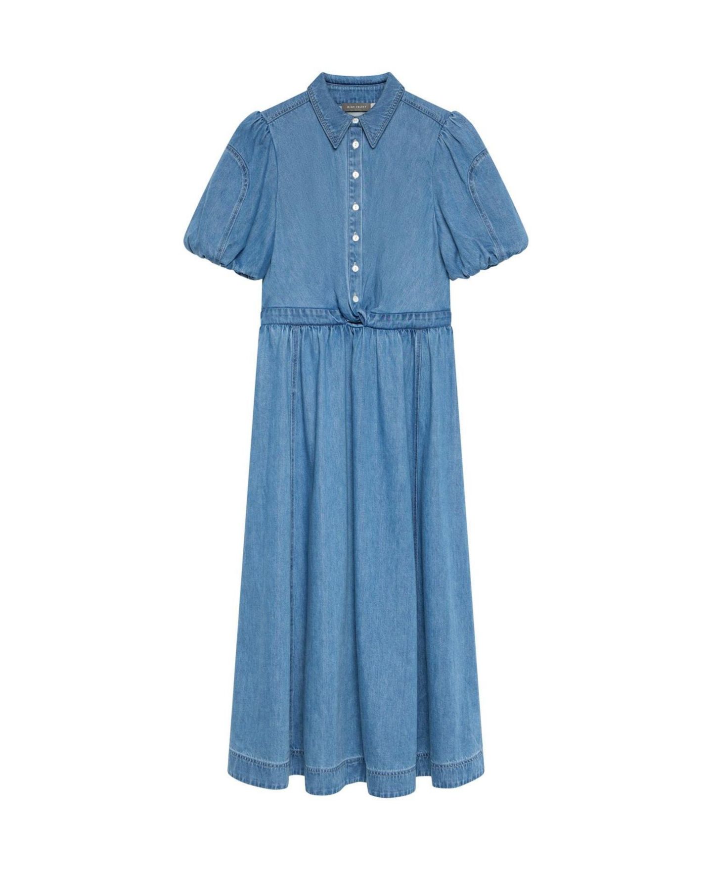 Женское платье Mint Velvet Twist Puff-Shoulder Cotton-Blend Denim Midi, цвет: Синий — фото 5