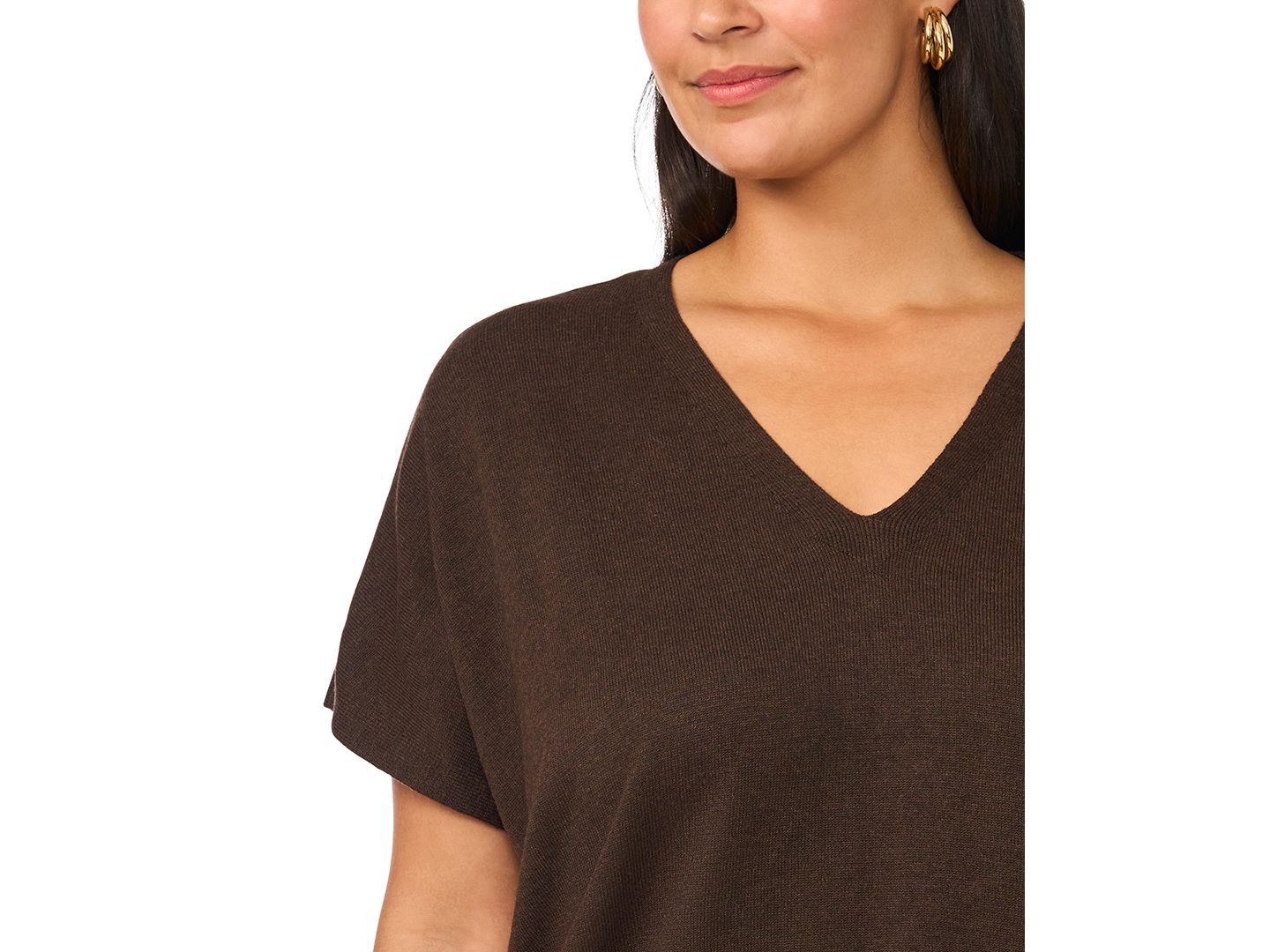 Женский свитер Vince Camuto Plus Size V-Neck Short-Sleeve Boxy, цвет: Тёмно-коричневый — фото 4