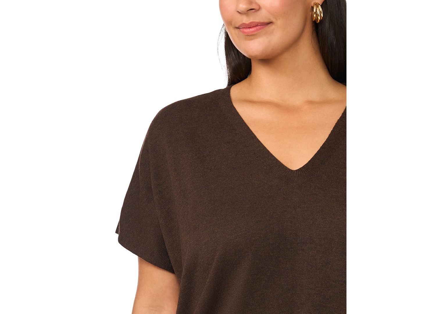 Plus Size V-Neck Short-Sleeve Boxy Sweater