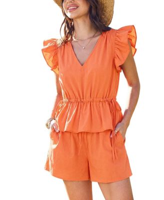 Women's V-Neck Peplum Top Short Set