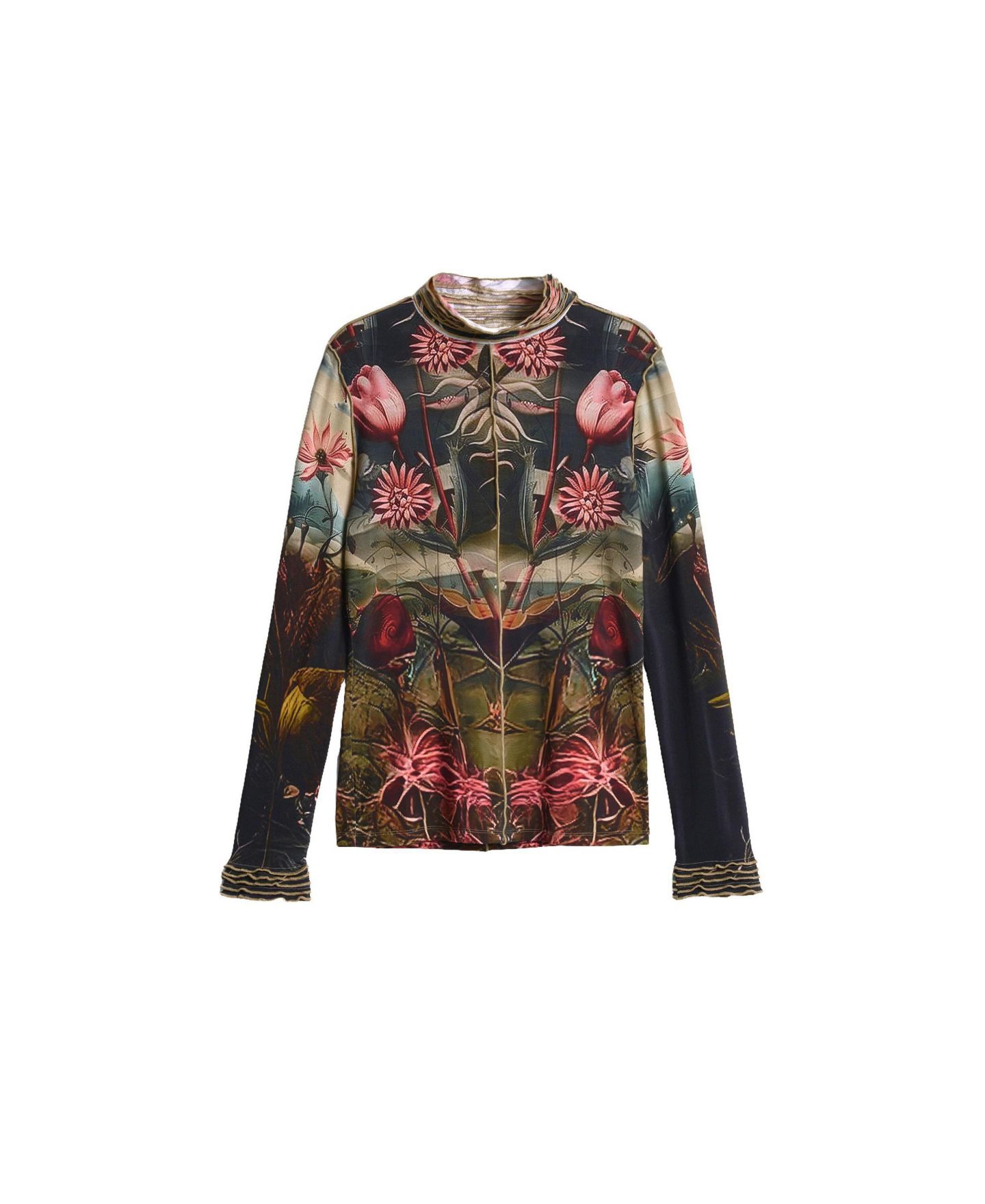Женская футболка Desigual High Neck Cropped Long-Sleeve, цвет: Чёрный — фото 5