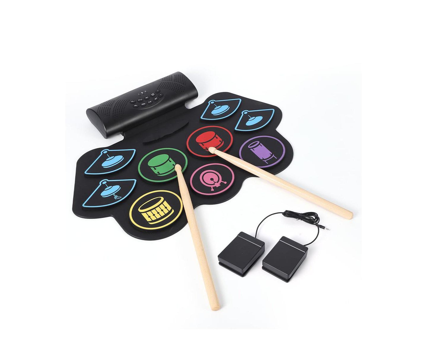 Детские игрушки homfan Roll-Up Portable Electronic Drum Set with Color-Coded Pads, 9-Piece, Ages 10+ — фото 1
