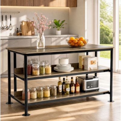 59.06" Kitchen Island with Storage Shelves, Industrial