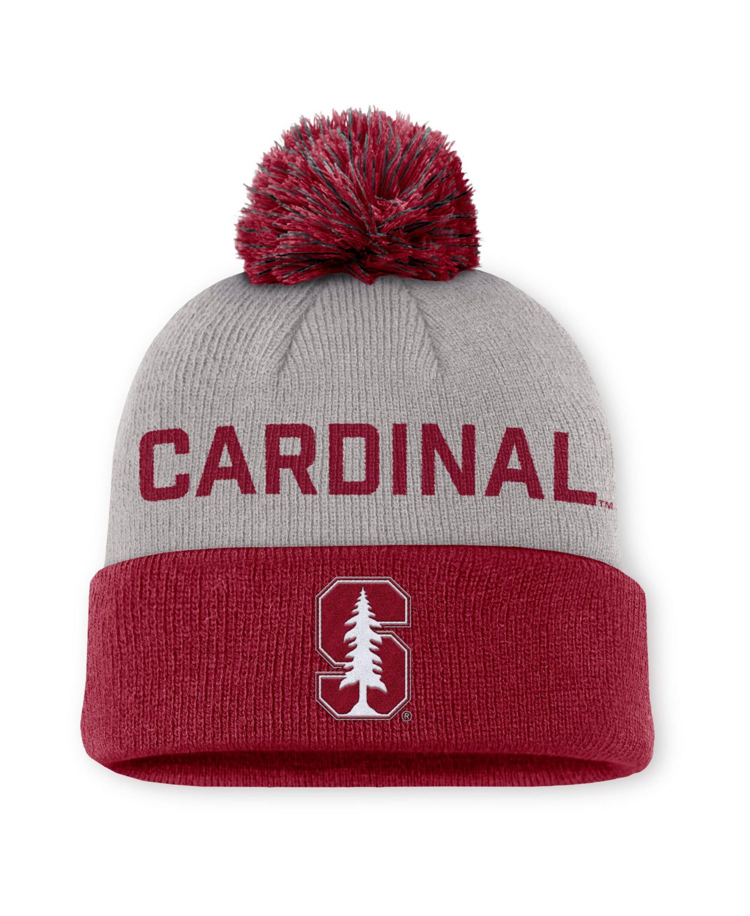 Men's Gray/Cardinal Stanford Cardinal Primetime Peak Cuffed Knit Hat with Pom