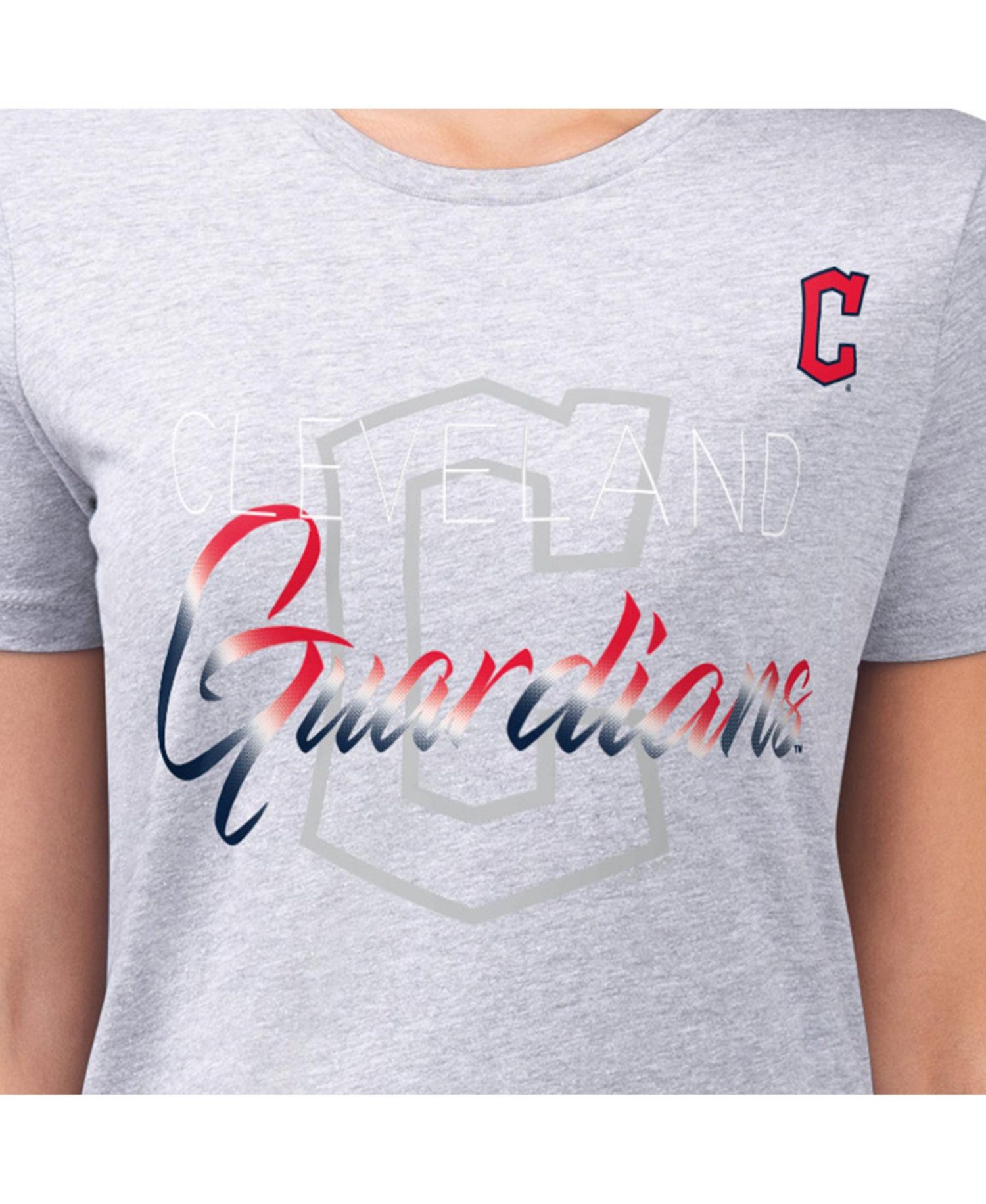 Women's Heather Gray Cleveland Guardians Super-Slim Fit Lightweight Shadow Logo Graphic T-Shirt