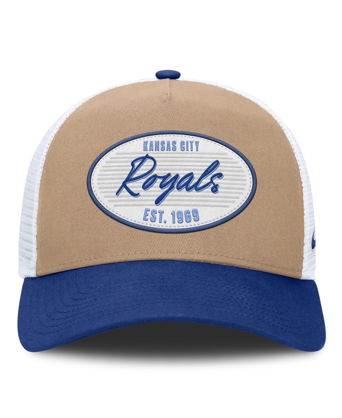 Мужская кепка Nike Khaki/Royal Kansas City Royals Rise A-Frame Trucker Adjustable Hat — фото 2