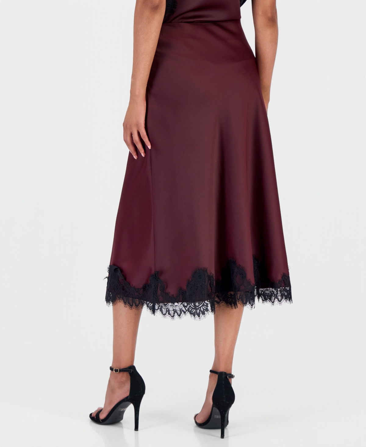 Anne Klein Women's Lace-Trim Midi Satin Skirt