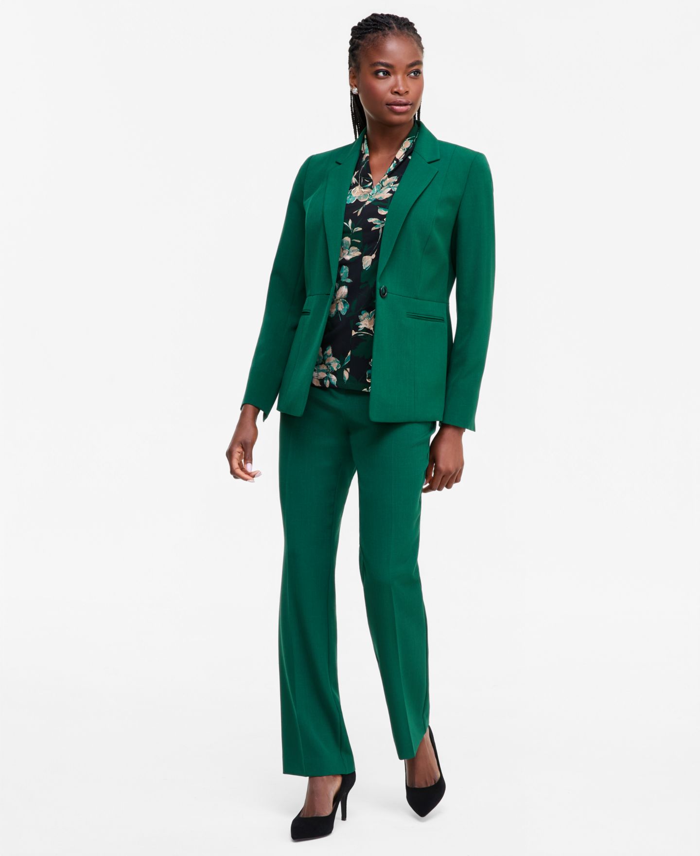 Женский пиджак Kasper Long Sleeve Stretch Crepe Seamed Waist 1-Button Blazer, цвет: Вечнозелёный — фото 2