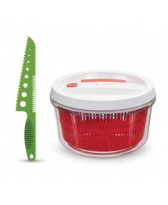 Quickspin 2-Piece One-Handed Pump Salad Spinner and Lettuce Knife