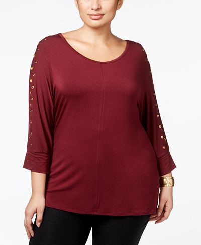 Belldini Plus Size Grommeted Dolman-Sleeve Tunic Top