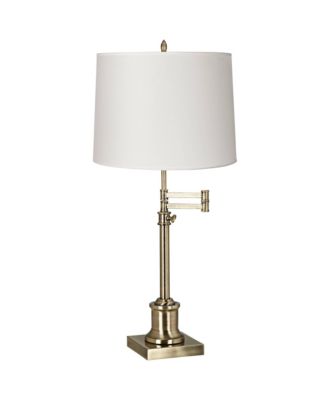 Swing Arm Desk Table Lamp 36" Tall Antique Brass White Hardback Drum Shade for Living Room Bedroom Nightstand Office Family
