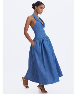 denim aline dress for women Women's A-Line Dresses Denim halter dress Always sweet and feminine product_pill::Accentuates Waist 55 Bust Color:Black Oak