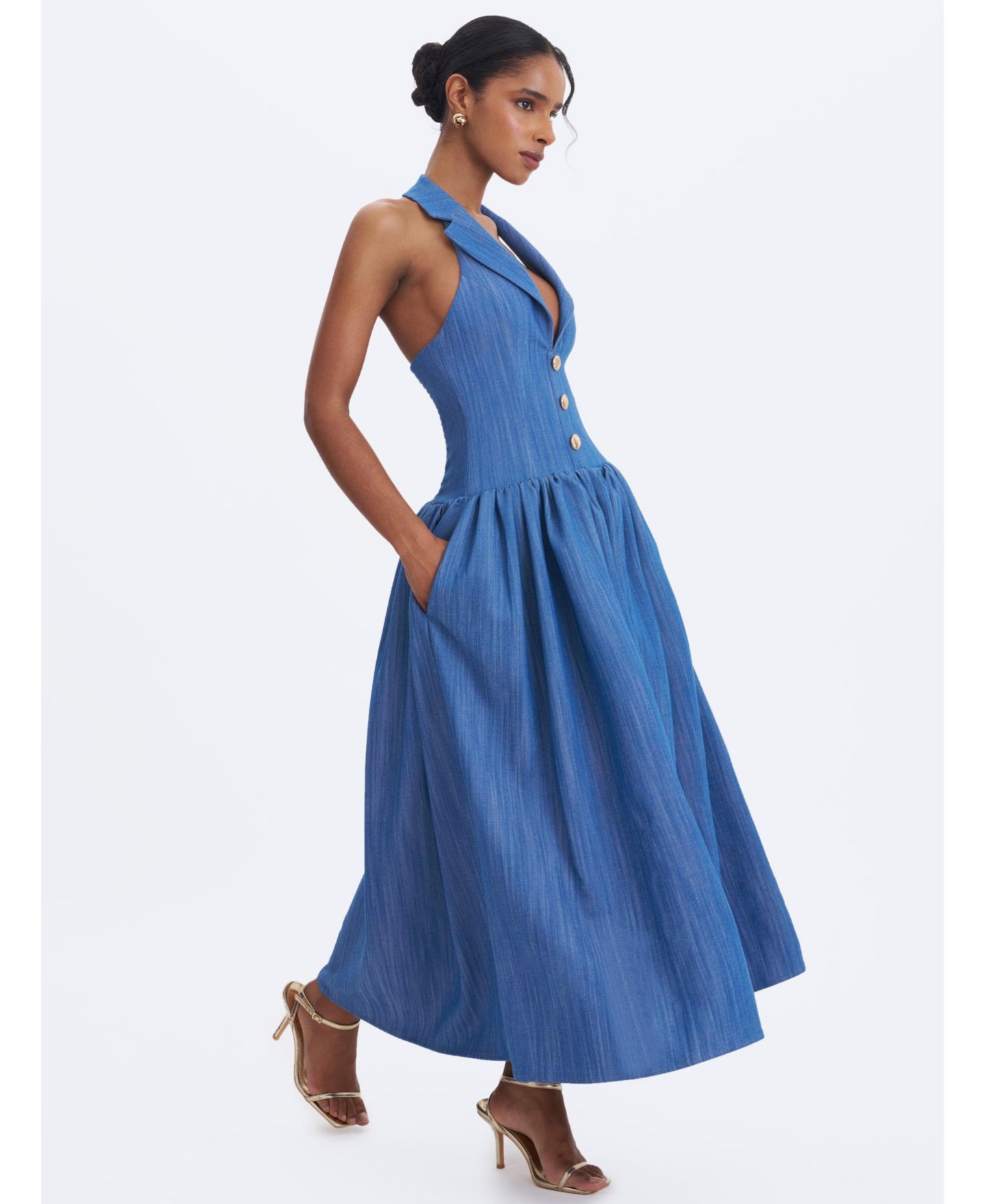 Женское платье Miss Circle Xyan Halter A-Line Sleeveless Denim, цвет: Джинсовый синий — фото 5
