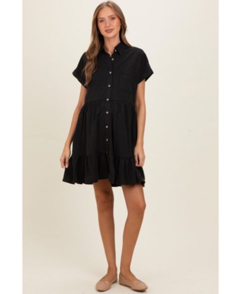 Женское платье Pinkblush Maternity Clay Empire Waist Ruffled Hem Short-Sleeve Mini, цвет: Чёрный