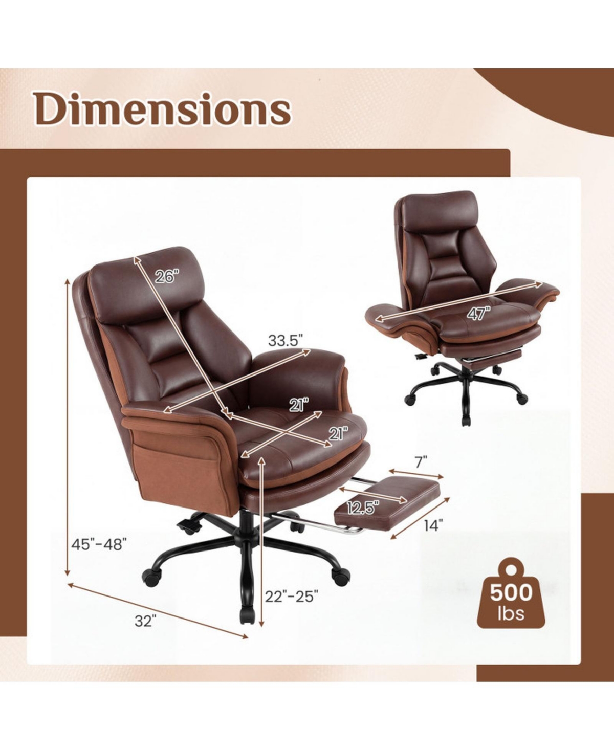 Sugift Big and Tall Ergonomic Office Chair with Faux Leather and Footrest