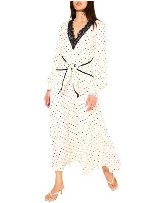 Women's Polka Dot V-Neck Long-Sleeve Wrap Maxi Dress