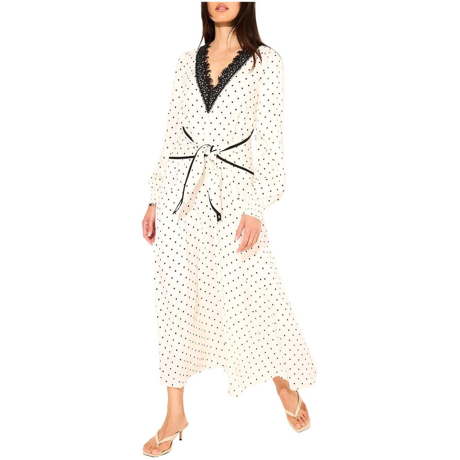 Women's Polka Dot V-Neck Long-Sleeve Wrap Maxi Dress