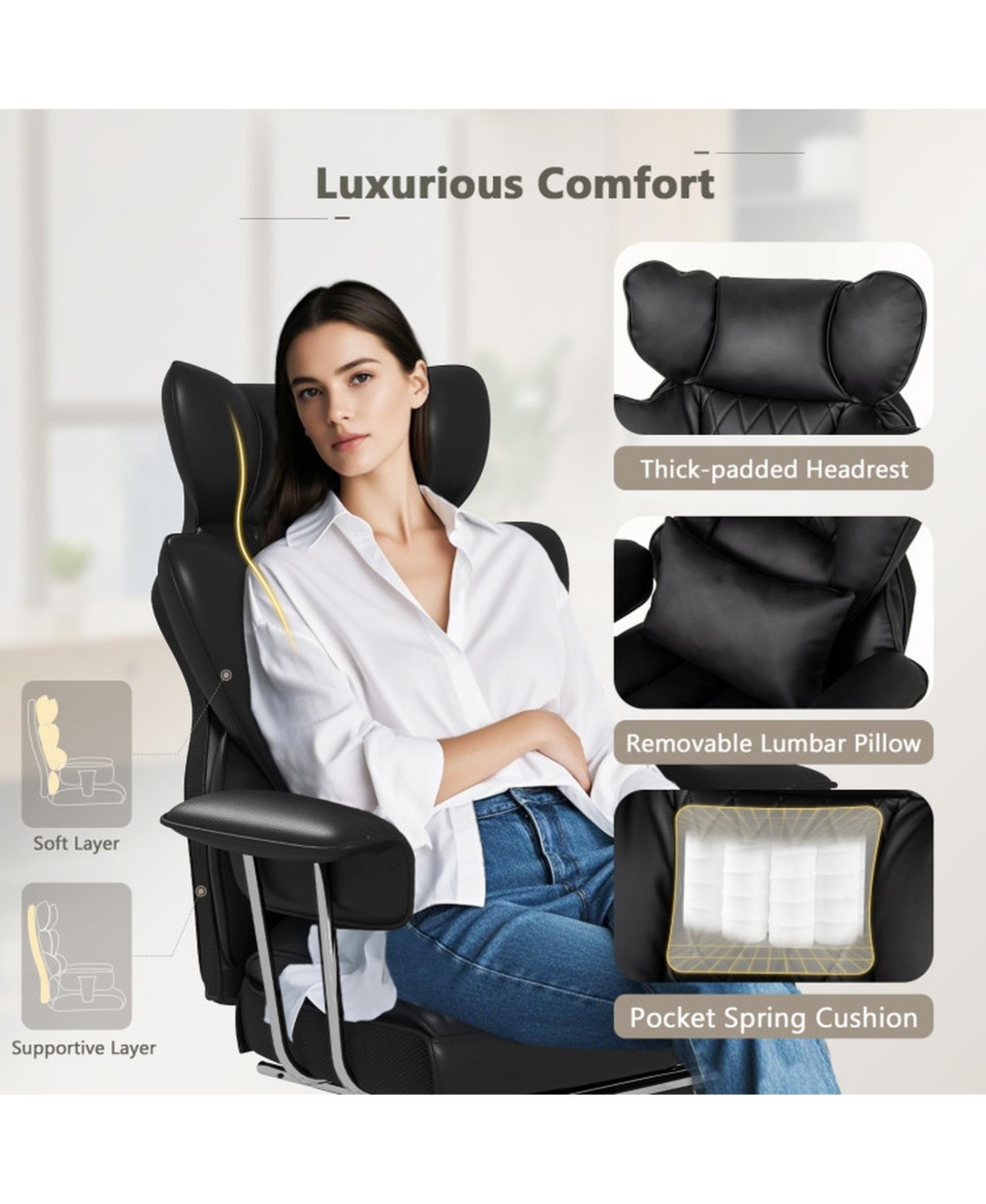 Sugift Big and Tall Executive Office Chair with Footrest and Lumbar Pillow
