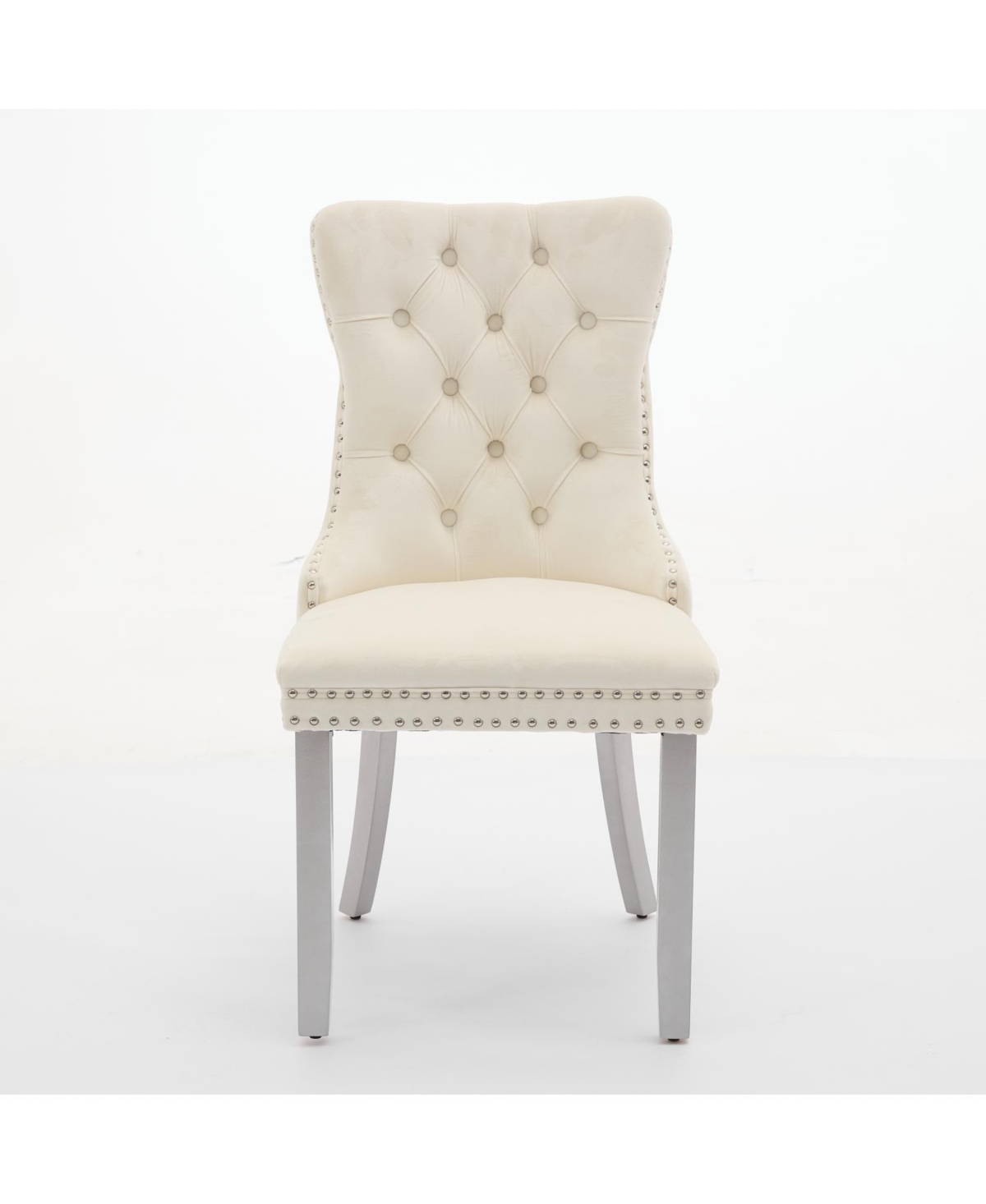 Flynama Set of 2 Mid-Century Velvet Tufted Dining Chairs, Solid Wood Leg Nailhead Trim 280lbs Weight Capacity