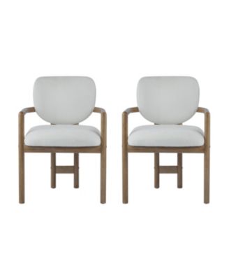 Set of 2 Fabric King Louis Rubberwood Arm Dining Chairs, 300 LBS Weight Capacity
