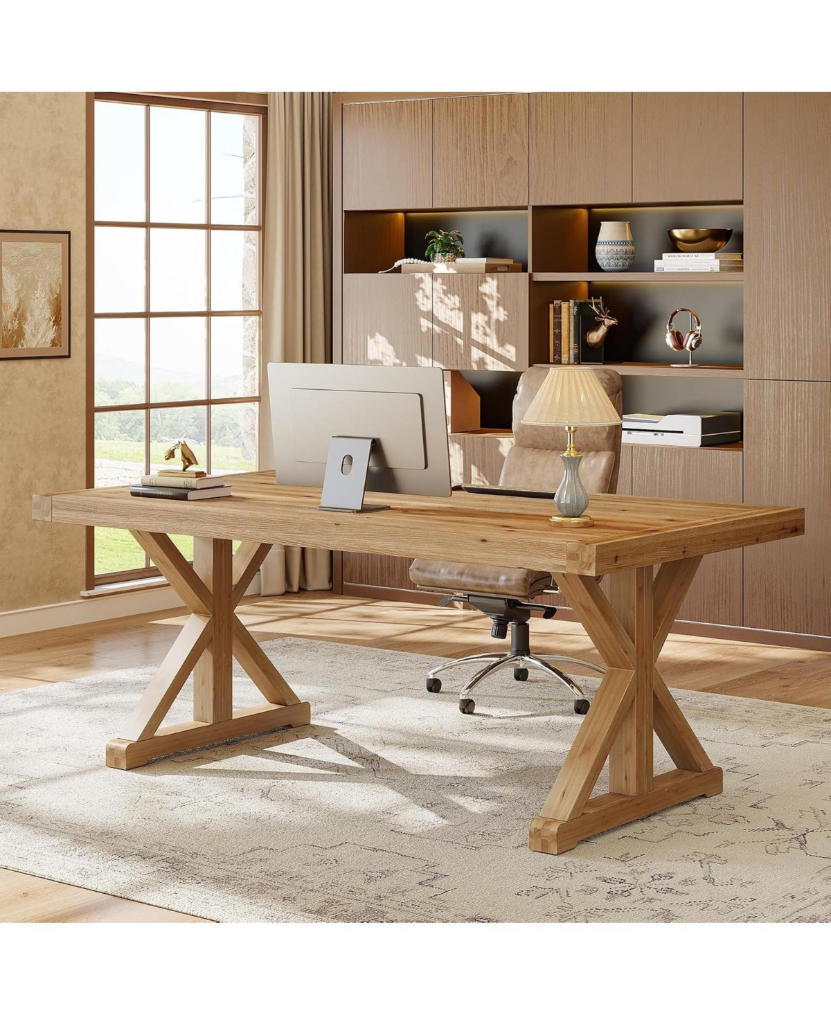 Tribesigns Solid Wood Executive Desk,63-Inch Home Office Computer Desk