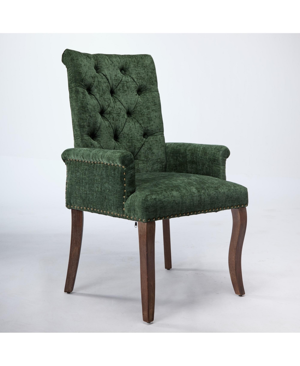 Flynama Single Chenille Tufted Arm Dining Chair, Curved Hand Sanded Solid Wood Legs 300lbs Capacity