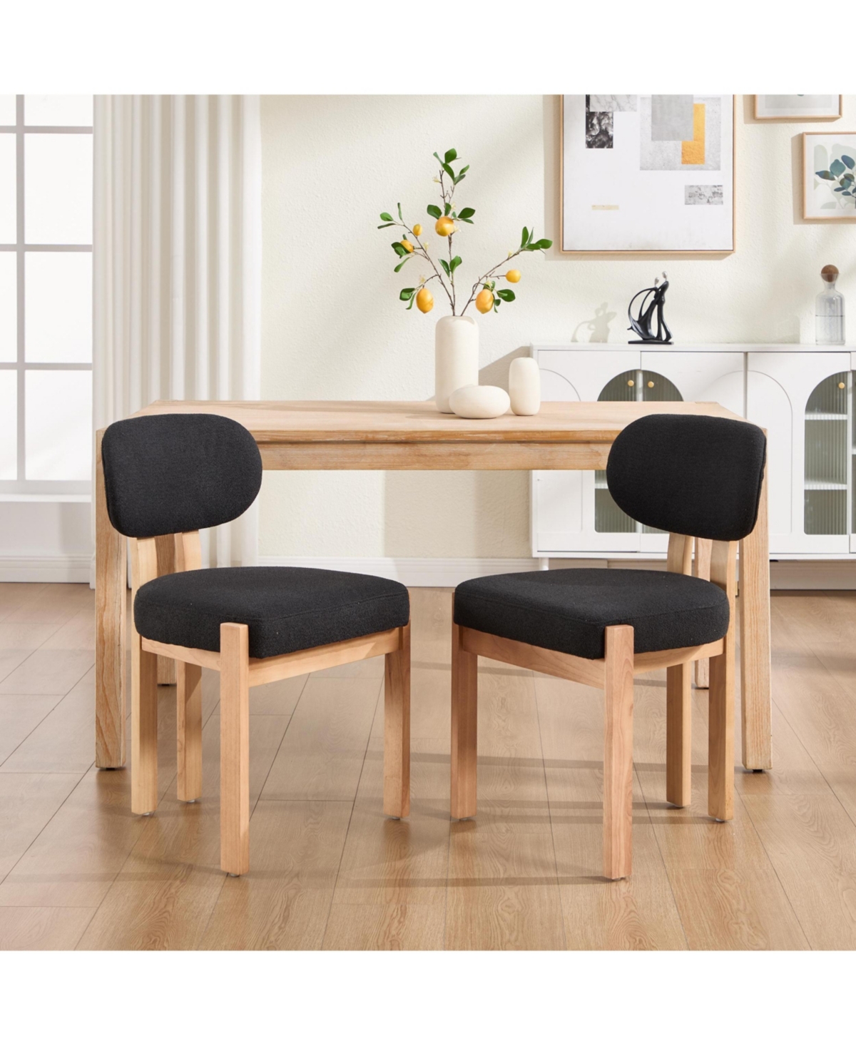 Flynama Wooden Dining Chairs Set of 2, Modern Fabric Upholstered Kitchen Chairs