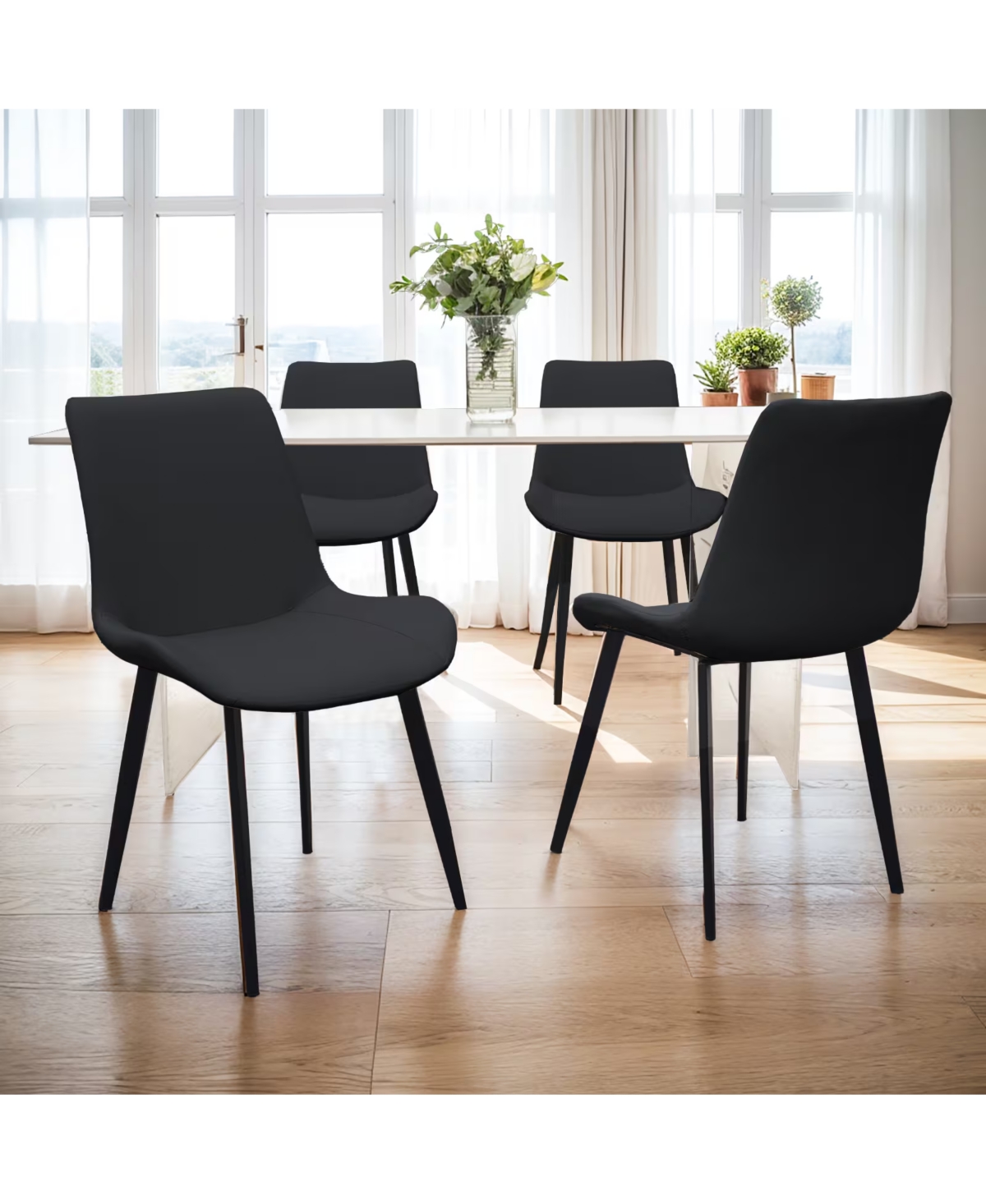 Flynama Set of 2 Pu Leather Dining Chairs, Carbon Steel Metal Legs 330 Lbs Weight Capacity