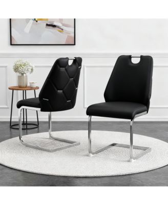 Set of 2 Mesh PU High Back Dining Chairs, Back Ring Chrome Pull Handle Solid Iron Frame